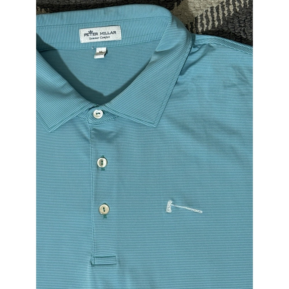 Peter Millar Summer Comfort Mens XL Aqua Blue Short Sleeve Polo Shirt Hatchet - Picture 2 of 4